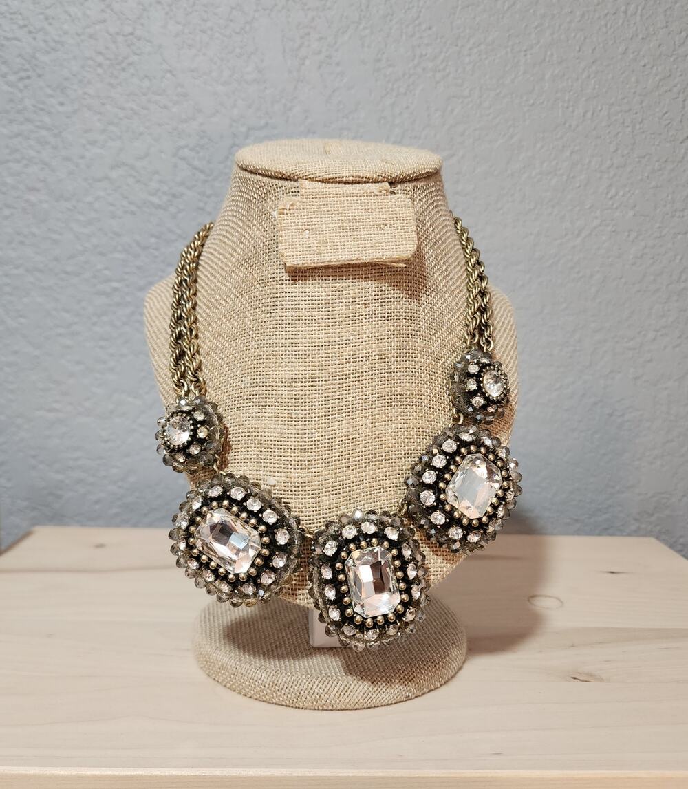 Banana Republic Chunky Bib Necklace Glam Aesthetic Rhinestone Accents.